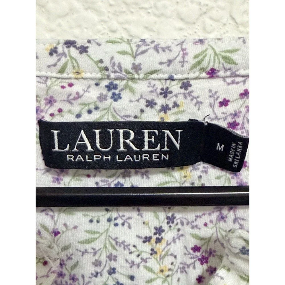 Lauren Ralph Lauren Black Label White Purple Flowers Nighgown PJ's Dress M
